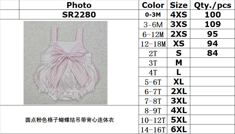 RTS NO MOQ ETA 5/7days arrived SR2280 Polka dot pink plaid bow camisole jumpsuit