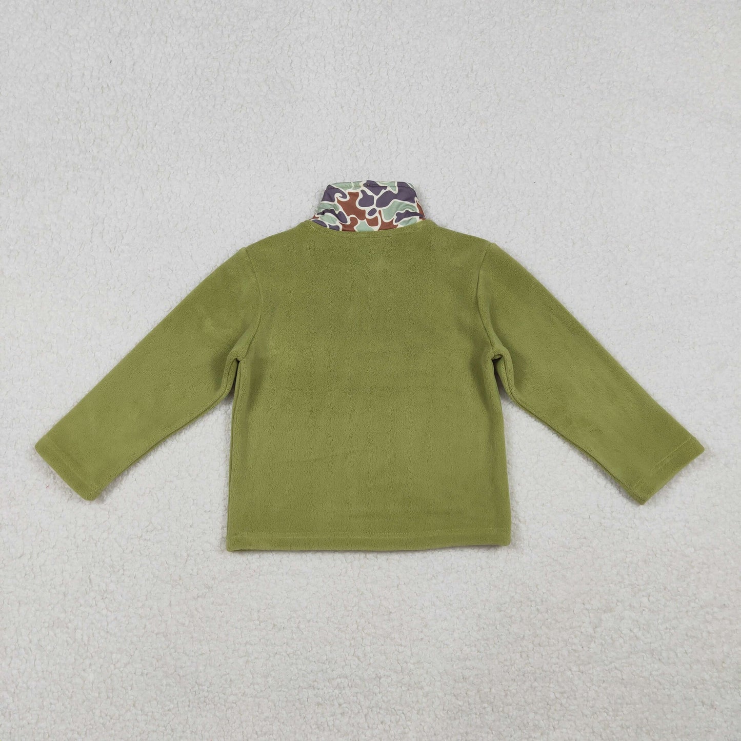 RTS NO MOQ(In Stock) fleece BT1308 Camo green plush zippered long-sleeved top