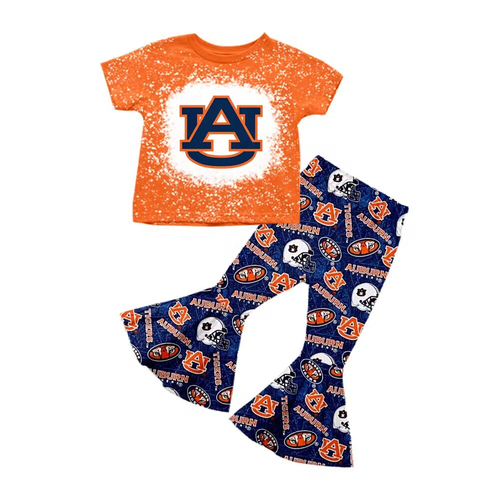 custom moq 3 eta 6-7weeks baby girls clothes team orange and blue Short sleeve + pants suit