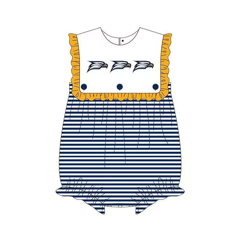 Custom MOQ 3 MIX SIZE ETA 6-7weeks georgia southern baby clothes team navy blue striped toddler girls summer romper