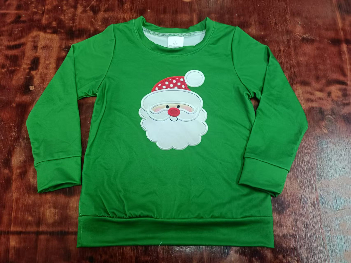 Custom moq 3 eta 6-7weeks Green long-sleeved sweatshirt with embroidered Santa Claus pattern
