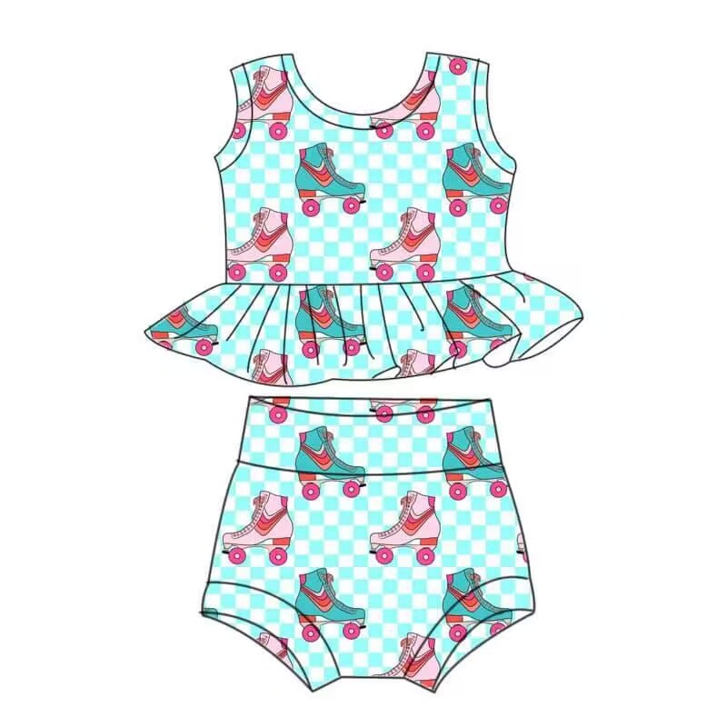 custom moq 3 eta 4-5weeks baby girls clothes skating sleeveless briefs summer sets