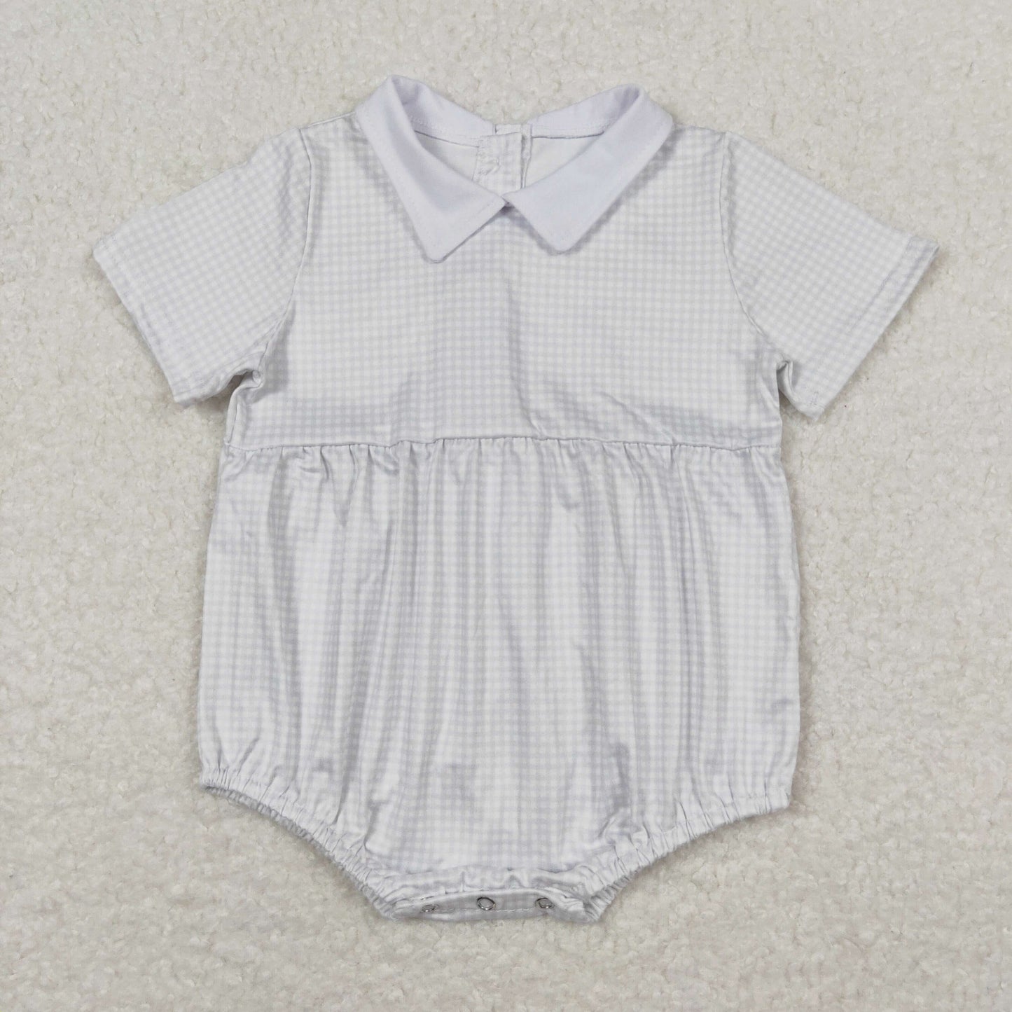 RTS NO MOQ(In Stock) Blue plaid doll collar short sleeve jumpsuit