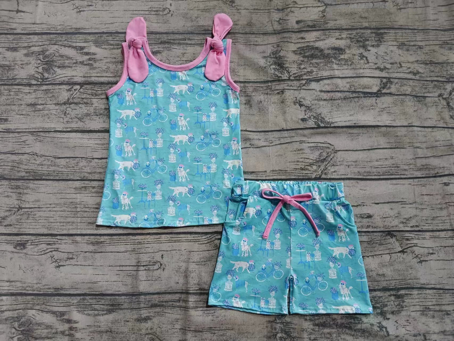 Custom moq 3 eta 6-7weeks baby girls clothes blue suspender shorts sets-25.5.27