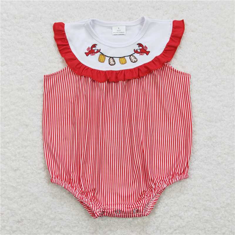 RTS NO MOQ baby girls clothes Embroidery crayfish Rompers Clothes Sets