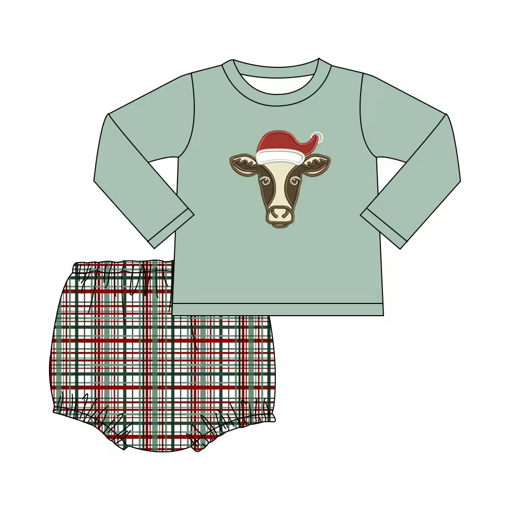 Custom moq 3 eta 6-8 weeks Gray Green Bull Head Long Sleeve Thong Set