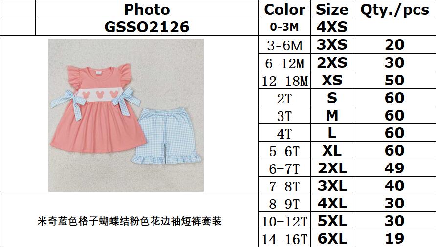 Cute Clothes GSSO2126 Baby Girls Pink Bows Top Ruffle Shorts Clothes Sets