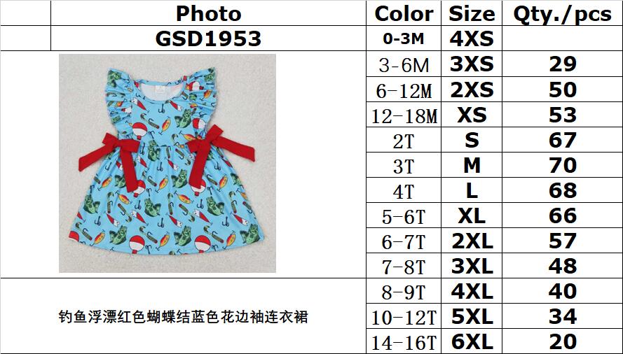 RTS NO MOQ ETA 5/7days Arrived GSD1953 Fishing float red bow blue lace sleeve dress
