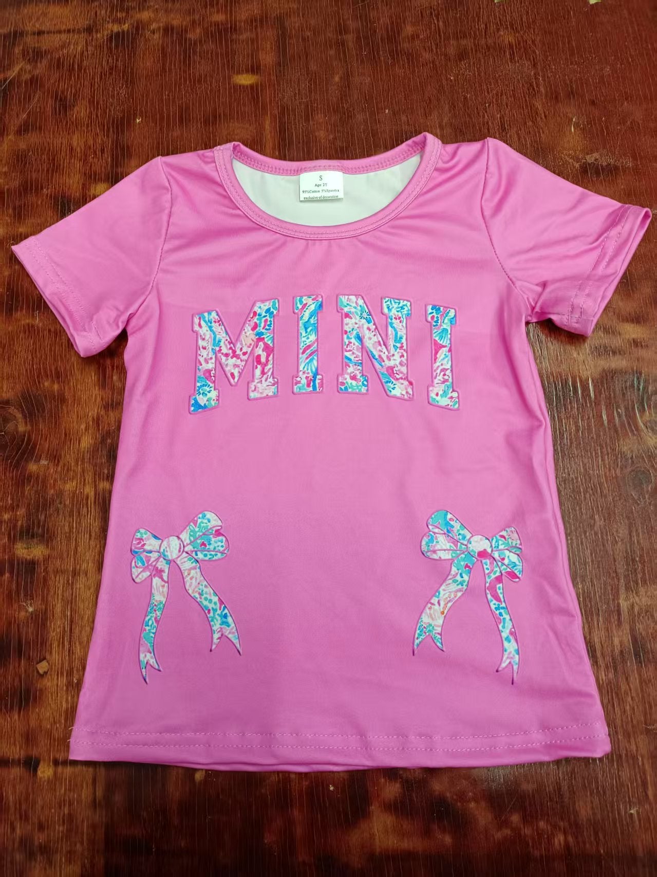 Custom moq 3 eta 6-7weeks baby girl clothes MINI bow short sleeve shirt