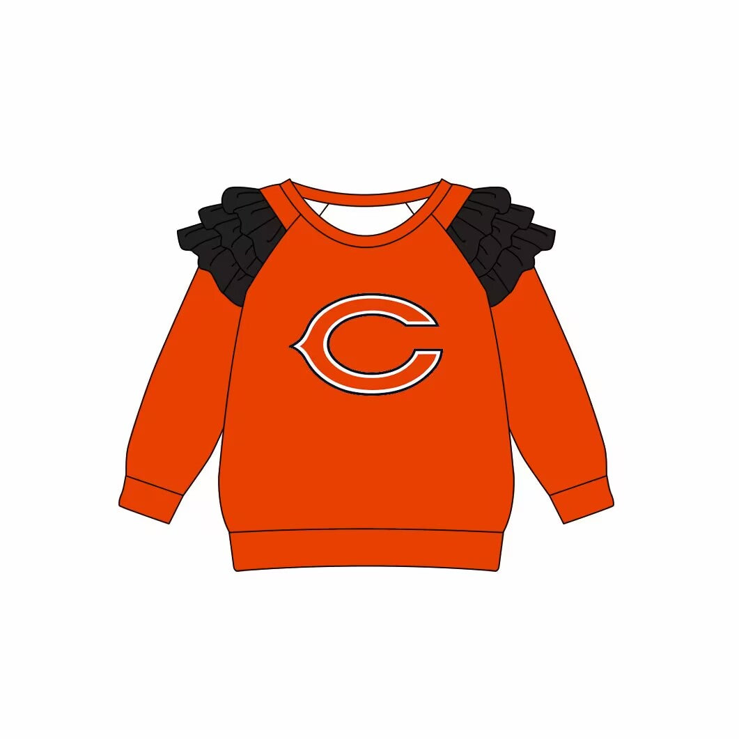 Custom moq 3 eta 6-7weeks team baby girls clothes C orange long sleeve top