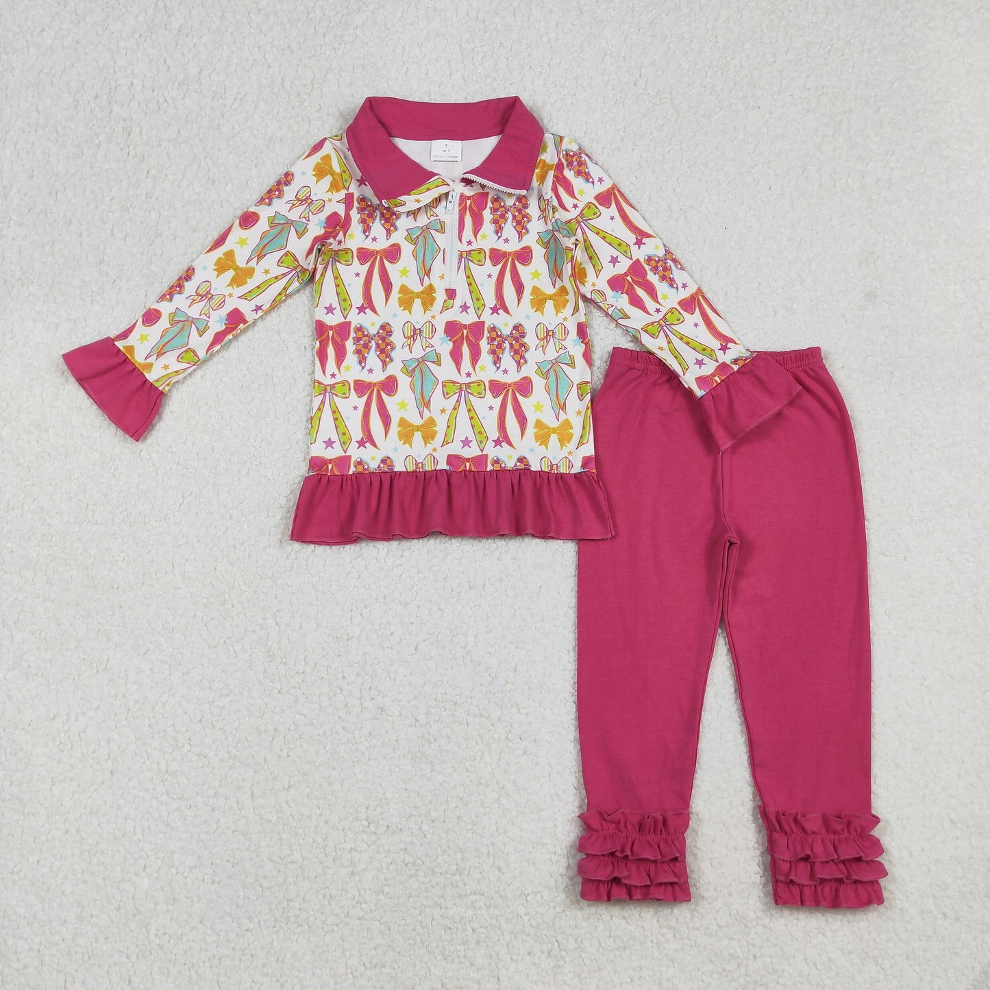 RTS NO MOQ(In Stock) GLP2616 Bow Pattern Star Rose Red Lace Zipper Long Sleeve Pants Set