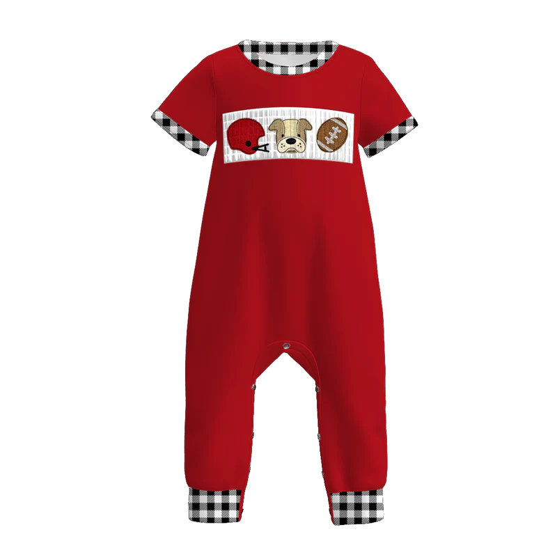 Custom summer teams baby girls clothes team red short sleeve shorts sets dress romper-25.7.15
