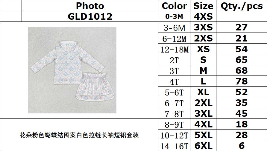 RTS NO MOQ ETA 5/7days Arrived GLD1012 Flower pink bow pattern white zipper long-sleeved short skirt suit