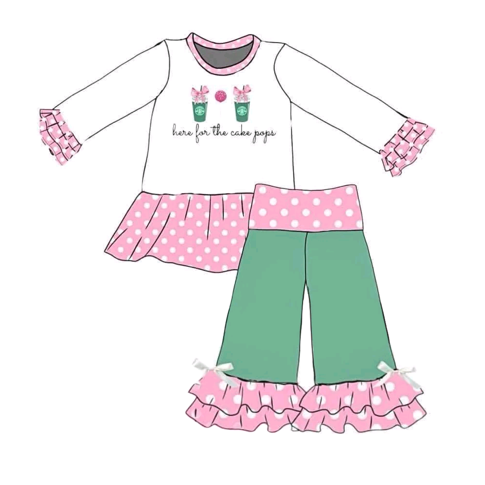Deadline September 25 custom no moq eta 6-8weeks Pink pleated lace white long-sleeved top-pink green patchwork trousers set