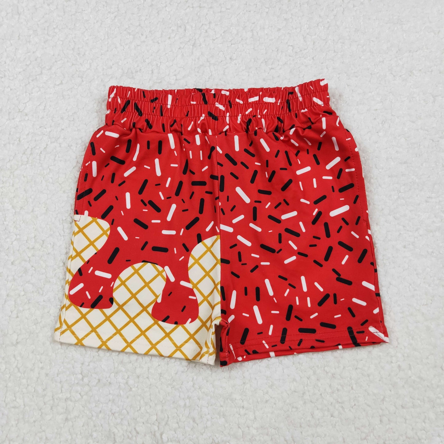 RTS NO MOQ(In Stock) SS0637 Waffle ice cream long shorts with red pockets-SS0776