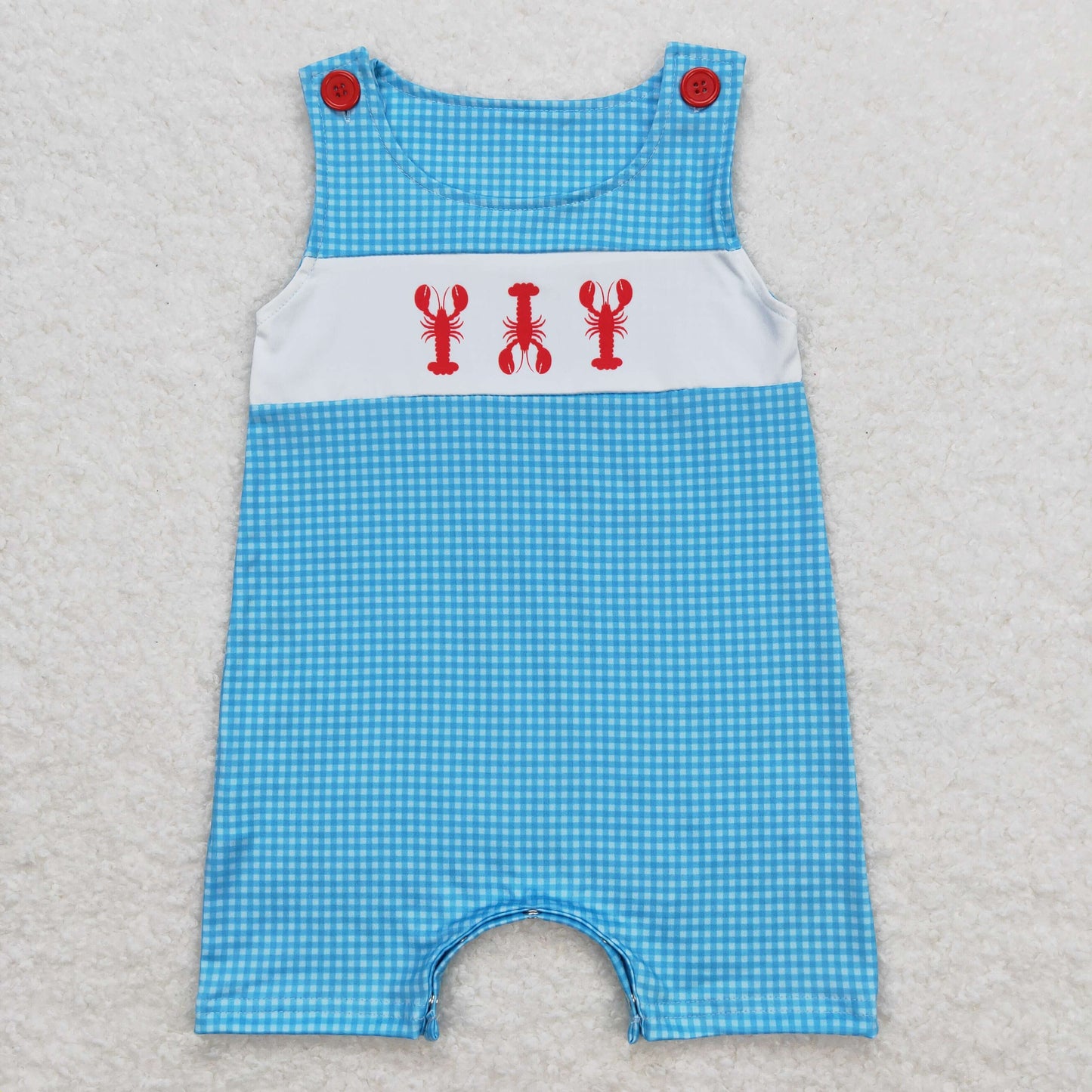 RTS NO MOQ(In Stock) Crayfish teal plaid sleeveless jumpsuit