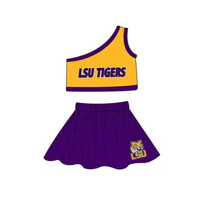 Custom MOQ 3 MIX SIZE ETA 6-7weeks team baby girls clothes yellow and purple sleeveless dress
