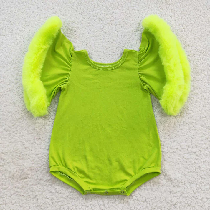 RTS NO MOQ Solid color short romper with plush cuffs
