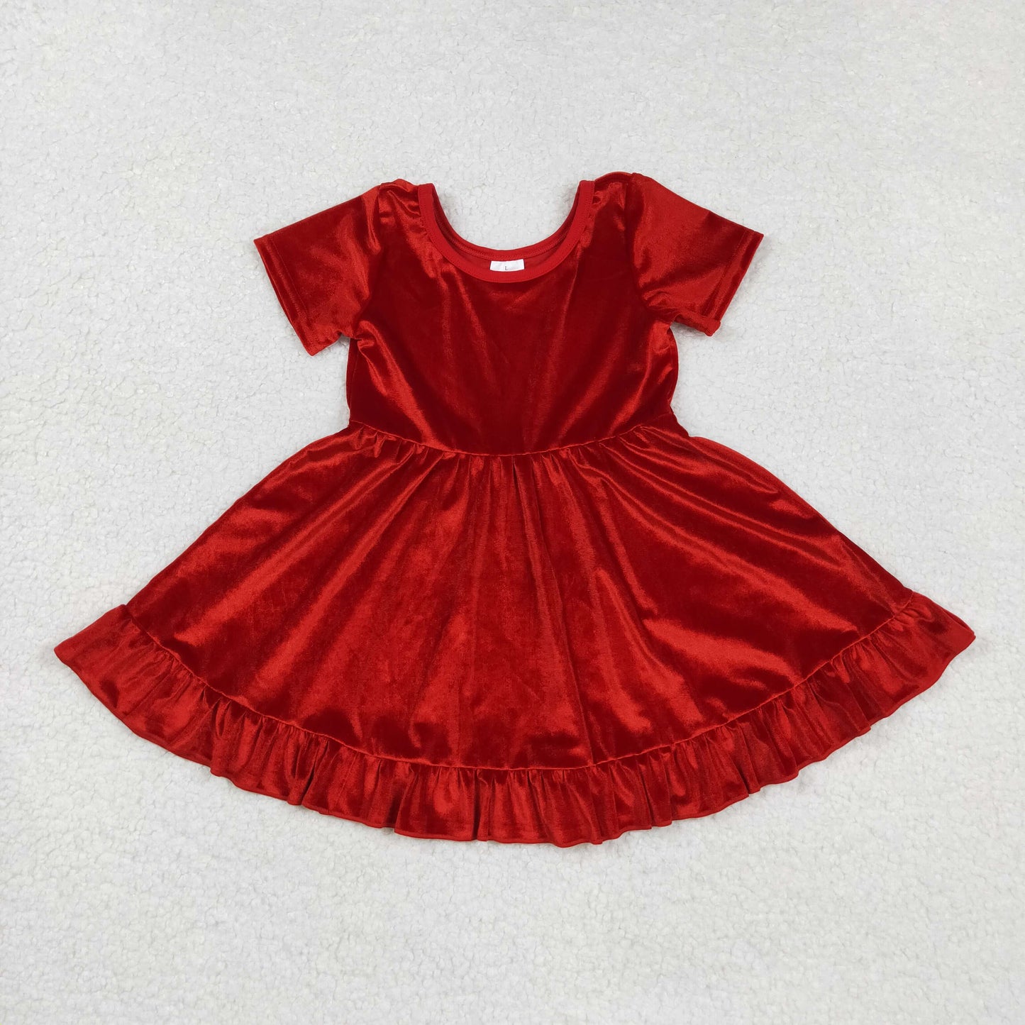 RTS NO MOQ(In Stock) GSD2614 Christmas Red Gold Velvet Short-Sleeved Dress