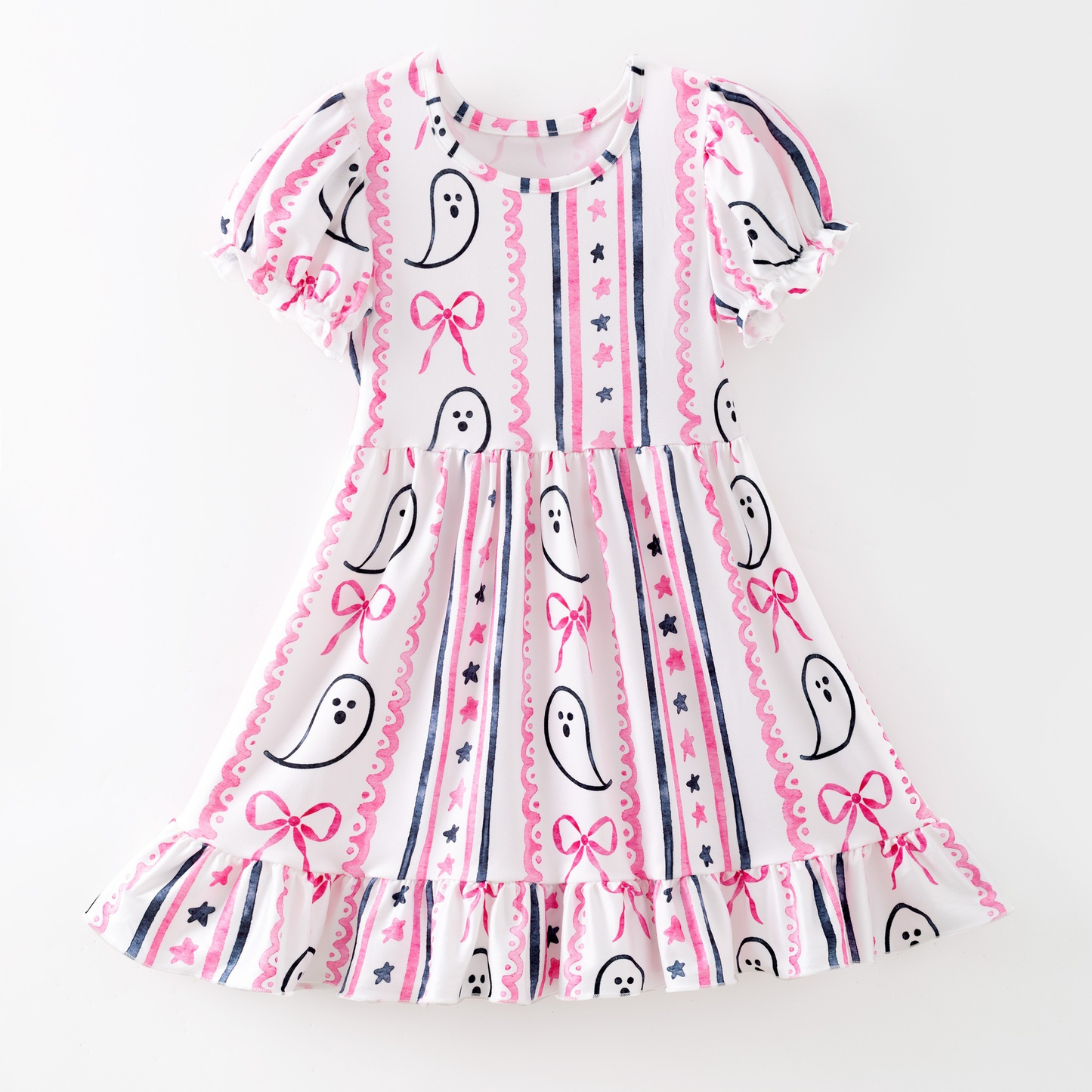 Custom moq 5 each style eta 6-7weeks baby girl clothes ghost bow pink short sleeve dress-25.8.4