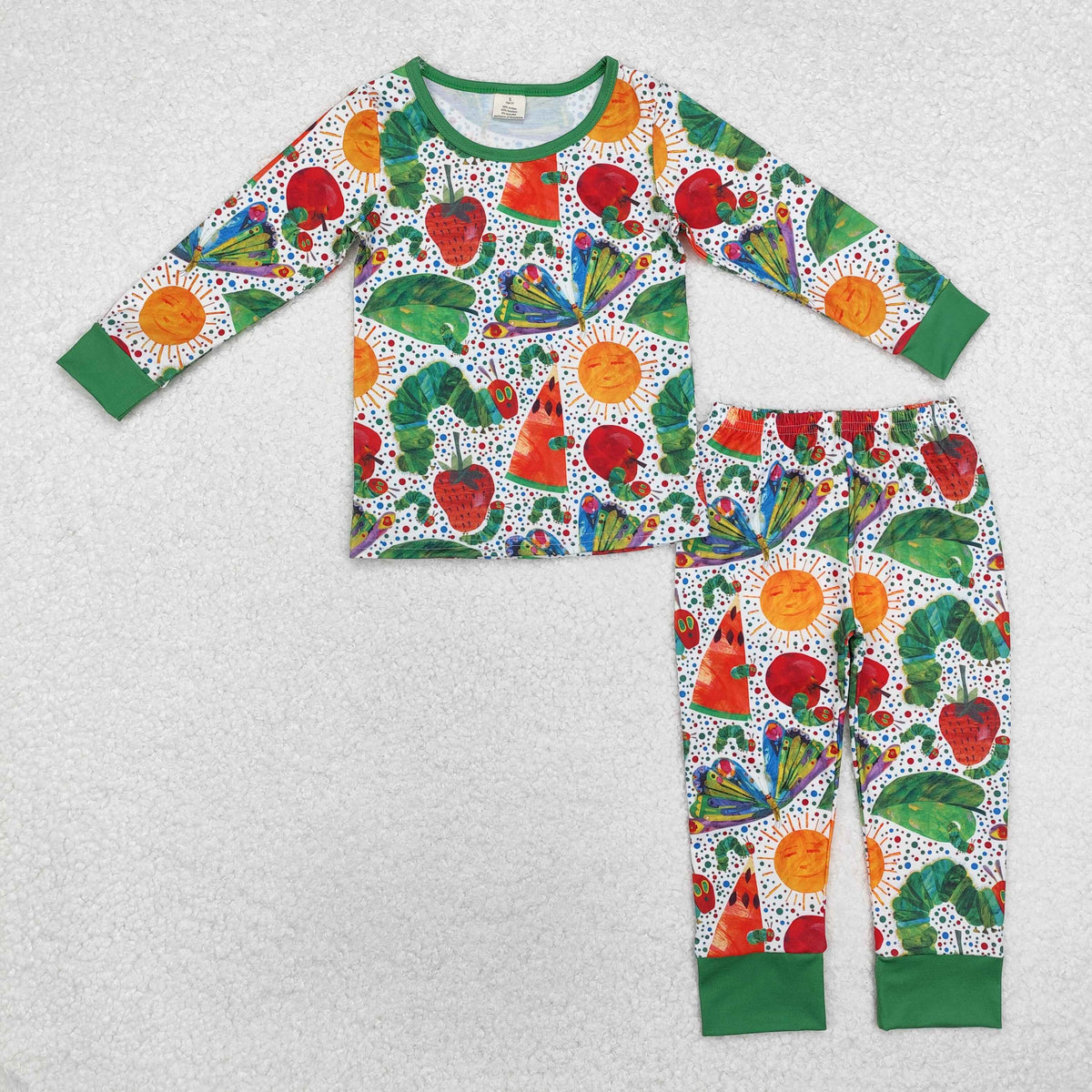 RTS NO MOQ(In Stock) boys green and white long-sleeved trousers pajamas set