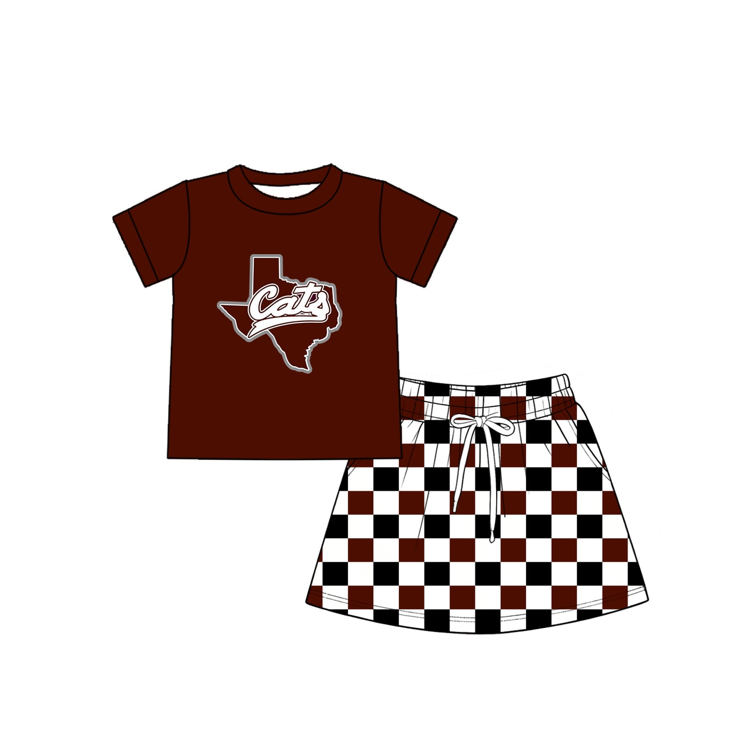 custom moq 5 mix size MEAO0106 Adult Team Maroon Short Sleeve Tee Red Black White Checkerboard Skort Set