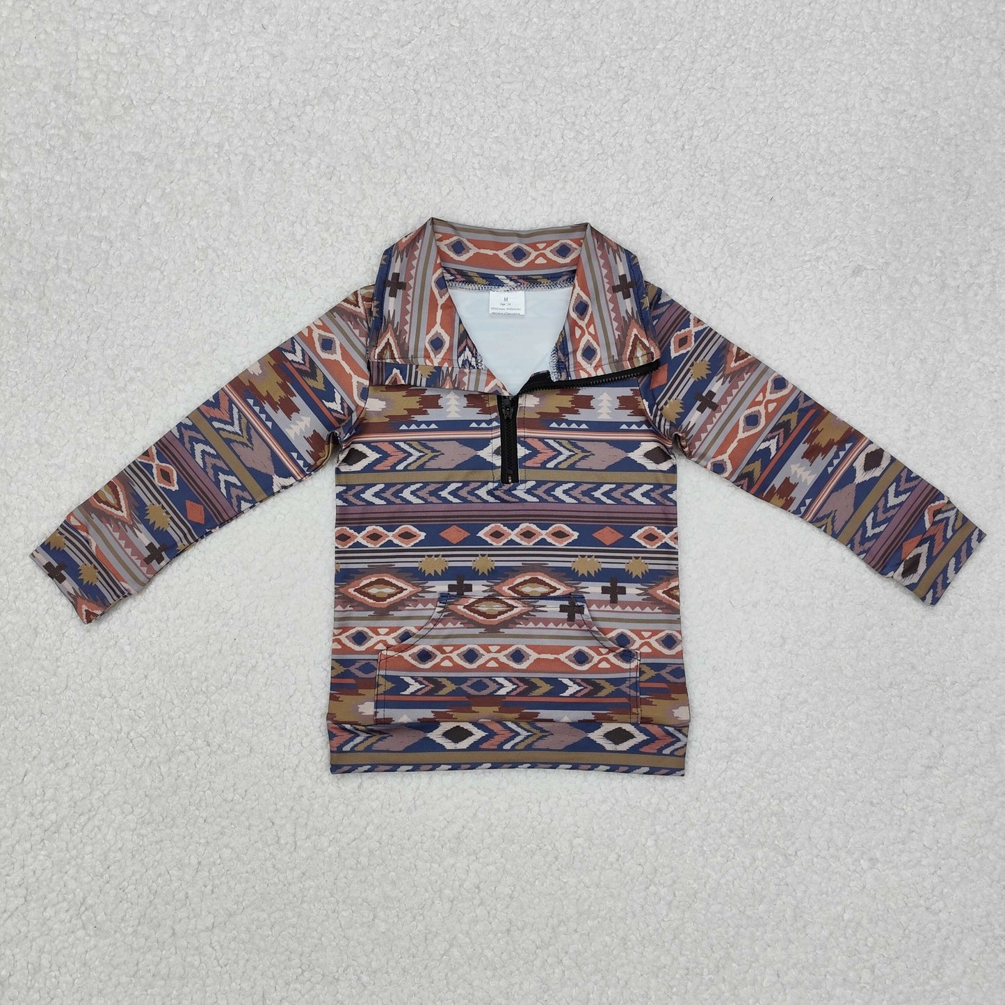 RTS NO MOQ(In Stock) Geometric striped zip-up long-sleeved top
