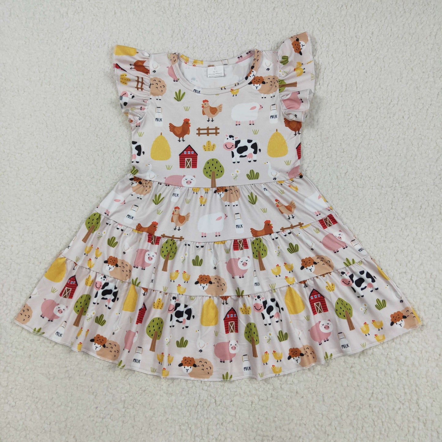 RTS NO MOQ(In Stock)GSD2595 Pink farm animal dress with flying sleeves