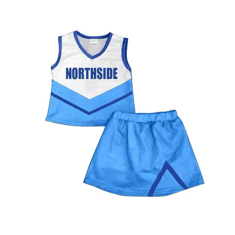Deadline August 6 custom no moq Blue, white and navy cheerleading suit sky blue color Letter blue