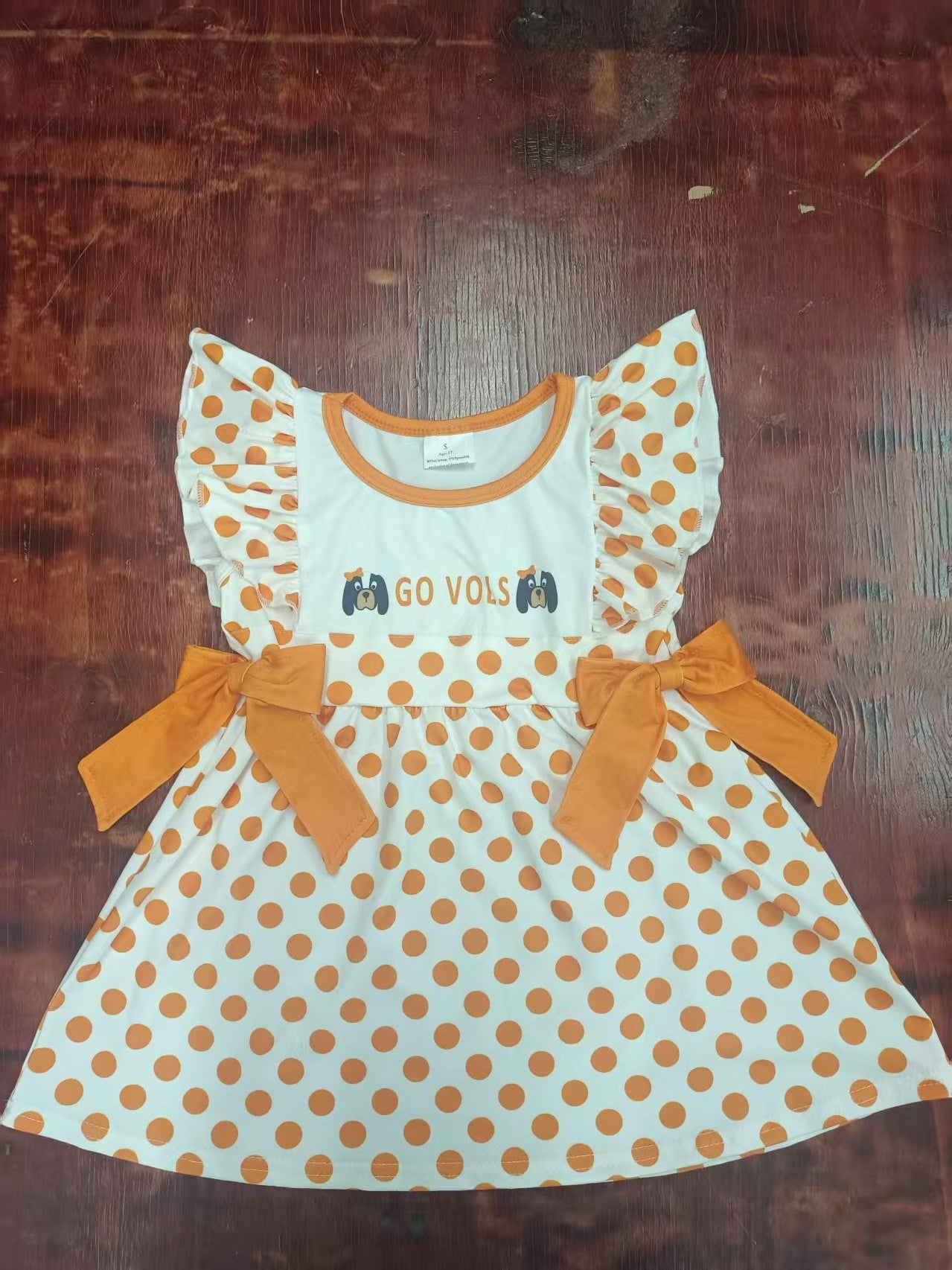 Custom moq 3 eta 6-7weeks baby girl clothes team orange flying sleeve dress