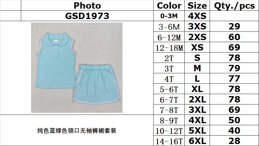 RTS NO MOQ ETA 5/7days Arrived GSD1973 solid blue green collar sleeveless pants skirt set