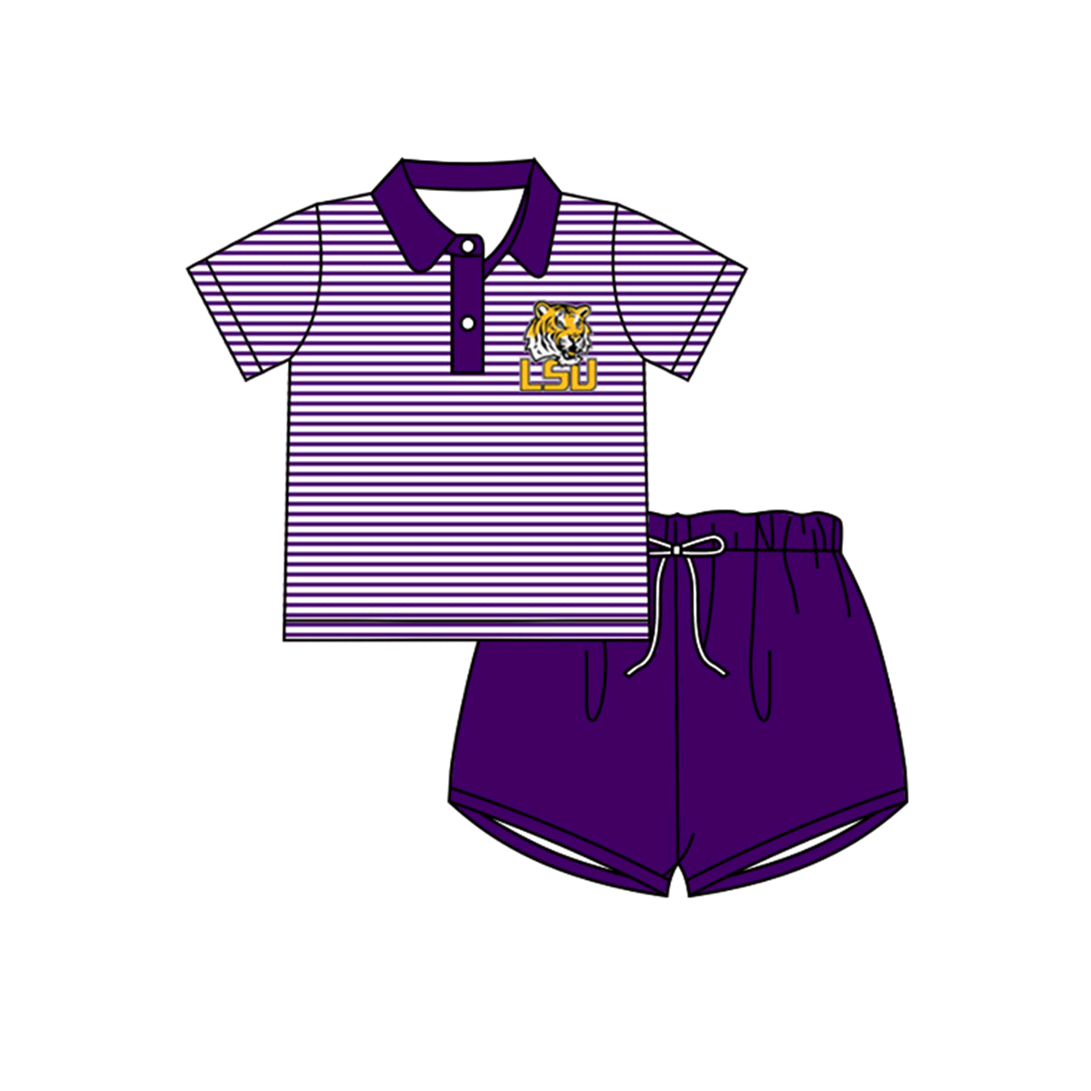 Deadline September 27 custom no moq eta 6-8weeks Tiger head pattern purple striped button-down short-sleeved shorts set