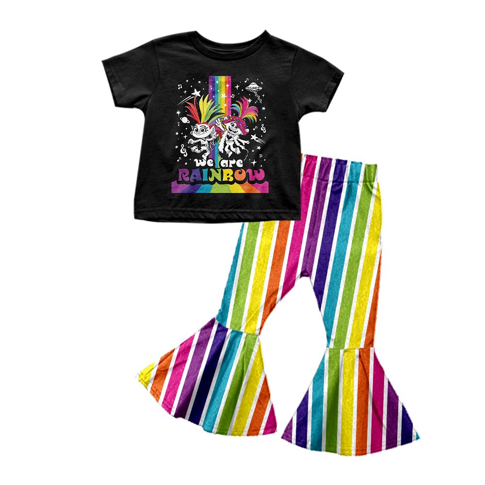 GSPO1258 Rainbow Trolls black short-sleeved colorful striped trousers suit