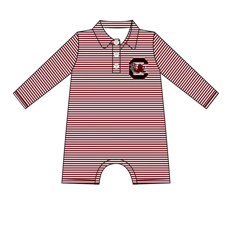 custom moq 3 eta 4/6 weeks baby boys clothes team red striped long sleeve romper