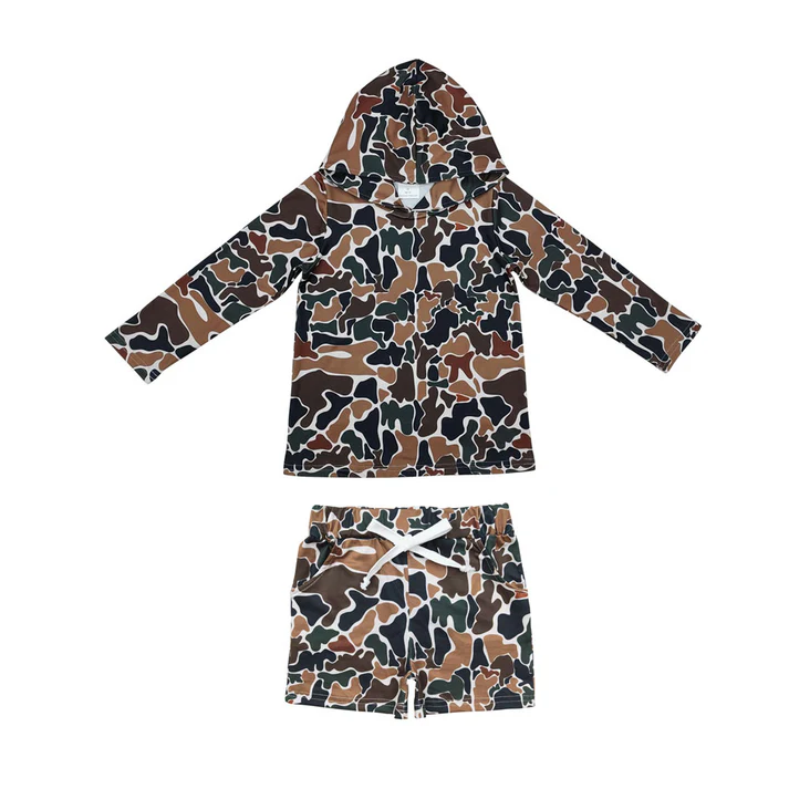 RTS NO MOQ Sibling baby boy clothes camouflage hooded long sleeved sets