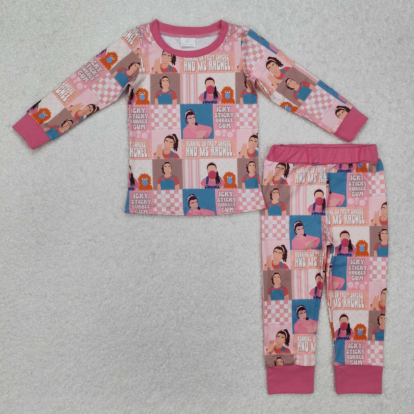 RTS NO MOQ(In Stock) rachel plaid pink long-sleeved trousers pajama set