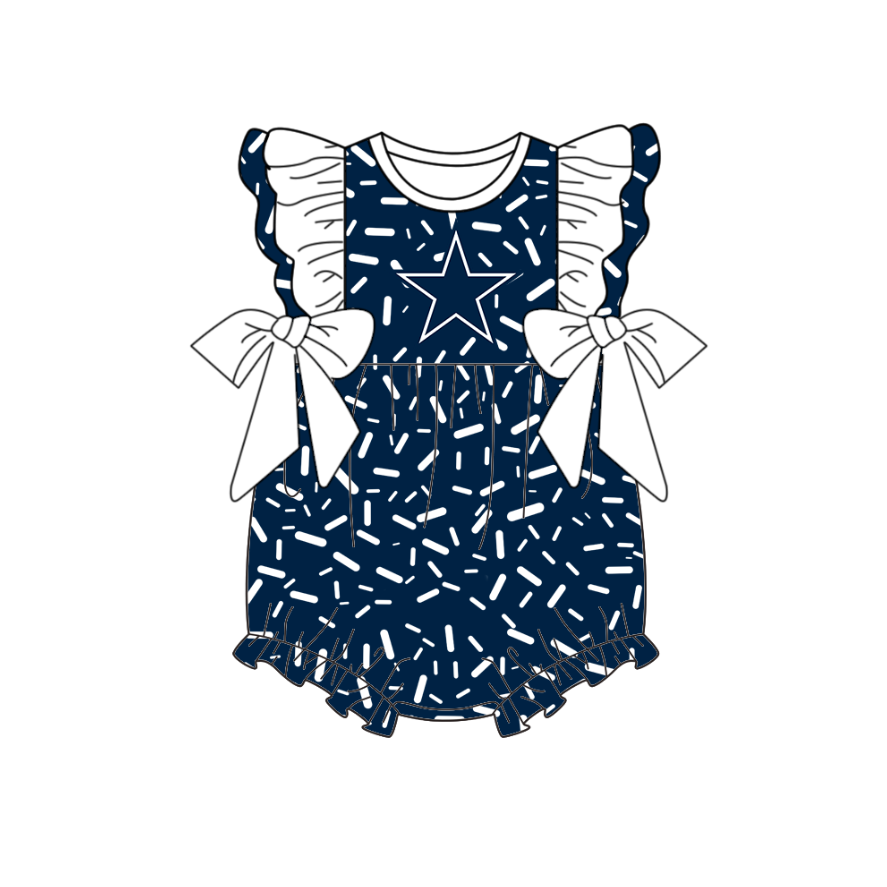 Custom moq 5 mix size milk silk summer teams baby girl clothes dark blue short sleeve dress and rompers series