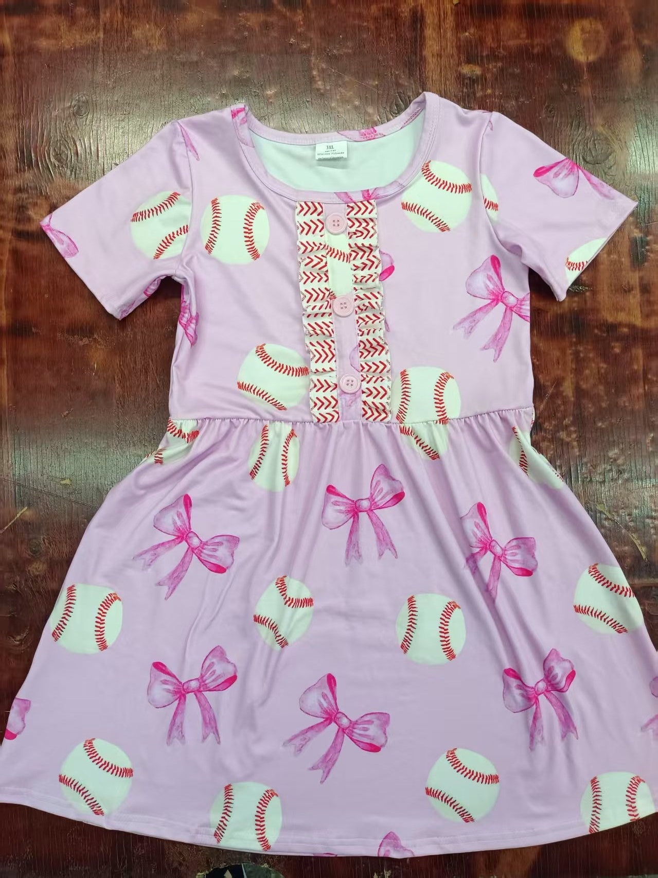 Custom moq 3 eta 6-7weeks baby girl clothes baseball bow pink short sleeve dress