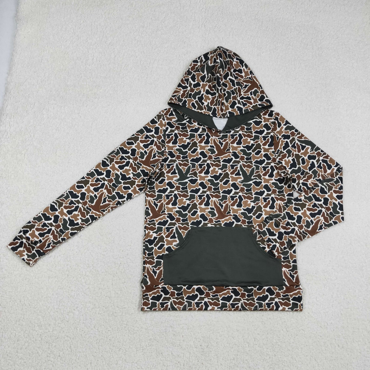 RTS NO MOQ(In Stock) Adult Men's Pocket Duck Brown-Green Camouflage Hooded Long-Sleeve Top