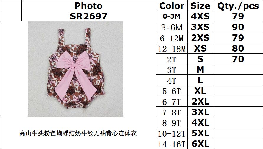 RTS NO MOQ ETA 5/7days arrived SR2697 Alpine bull head pink bow cow pattern sleeveless vest jumpsuit