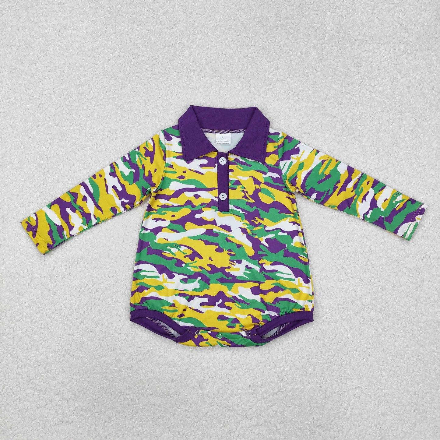 RTS NO MOQ(In Stock) Yellow green purple camouflage collar button long-sleeved jumpsuit