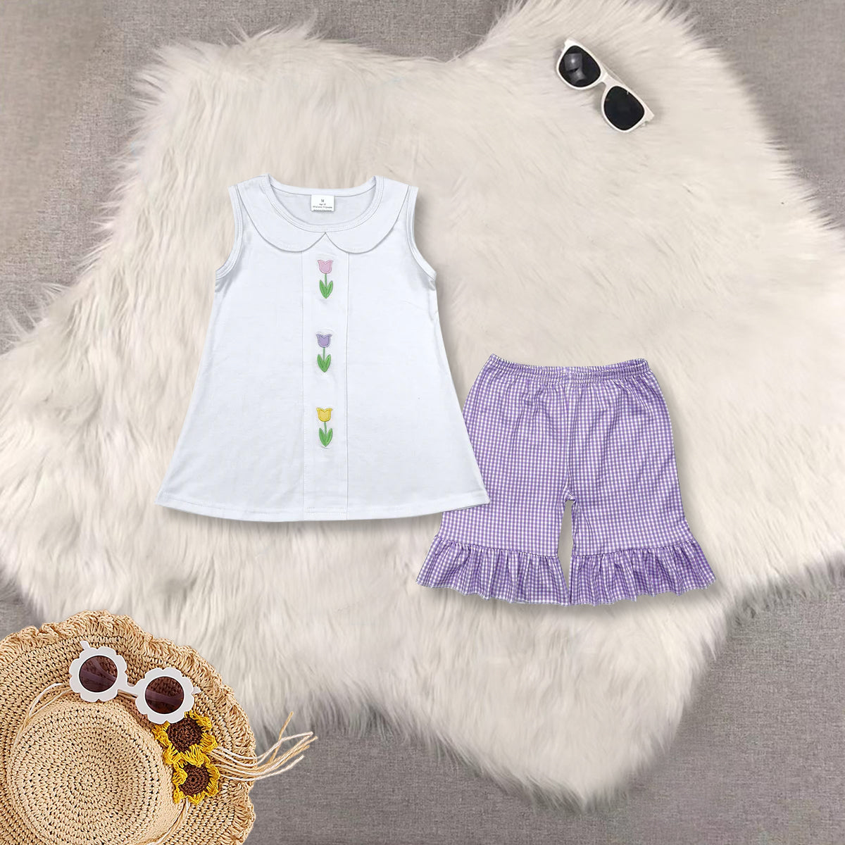 RTS NO MOQ baby girls Clothes embroidery floral short sleeve shorts Sets