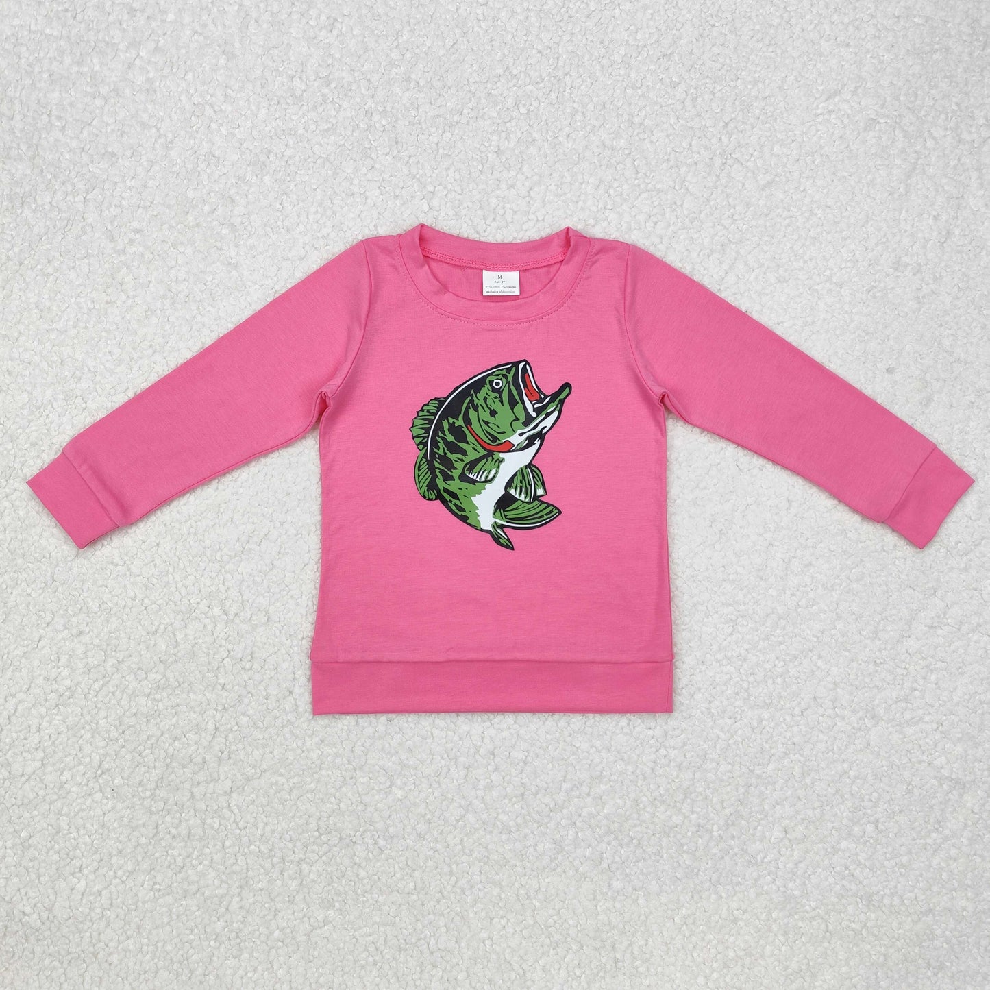 RTS NO MOQ(In Stock) Offset Fishing Rose Red Long Sleeve Top