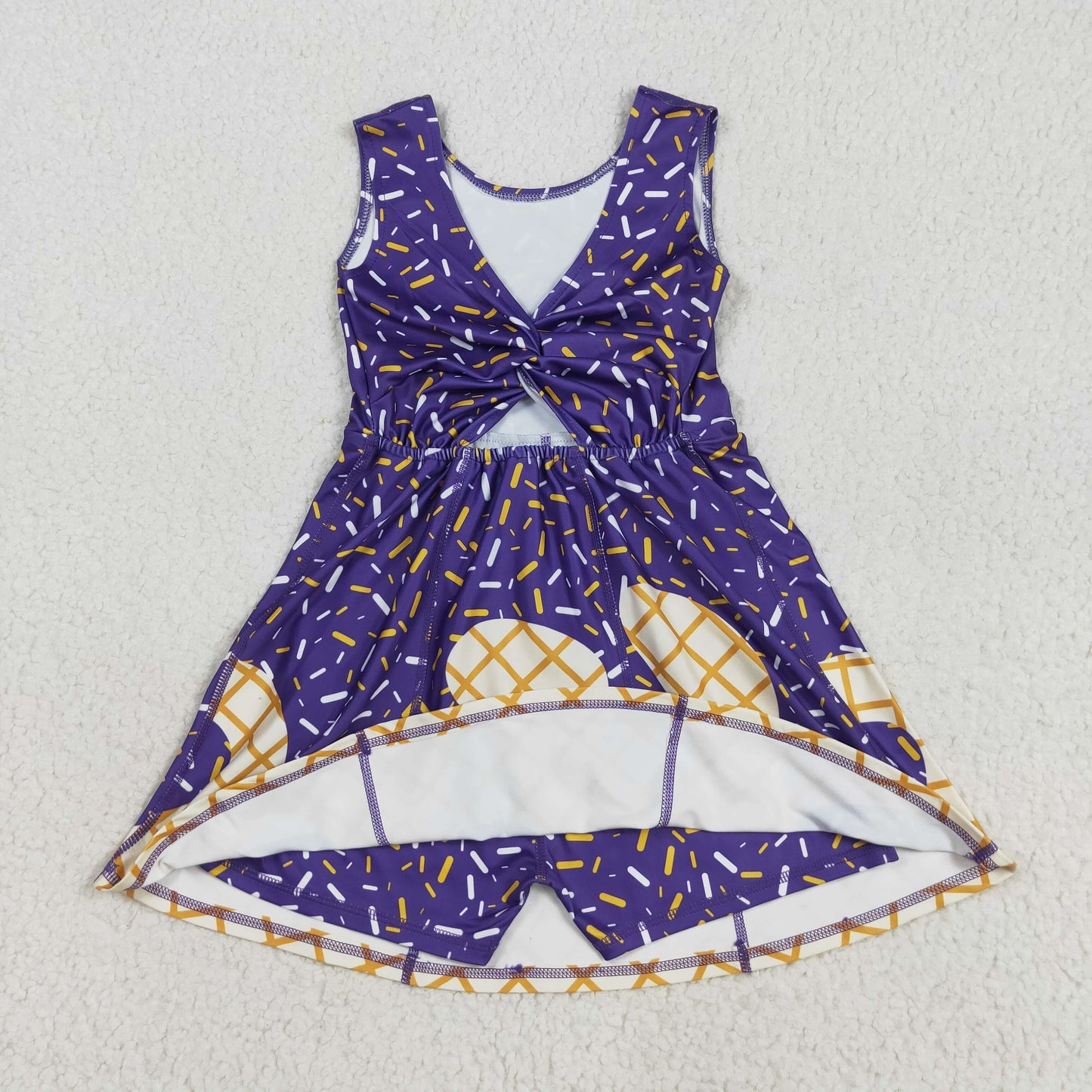 RTS NO MOQ(In Stock) GSD2752 Waffle Ice Cream Purple Yoga Sleeveless Dress