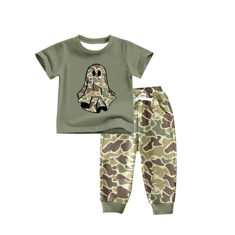Custom moq 5 mix size milk silk summer baby boy clothes camouflage ghost short sleeve pants sets-25.8.15