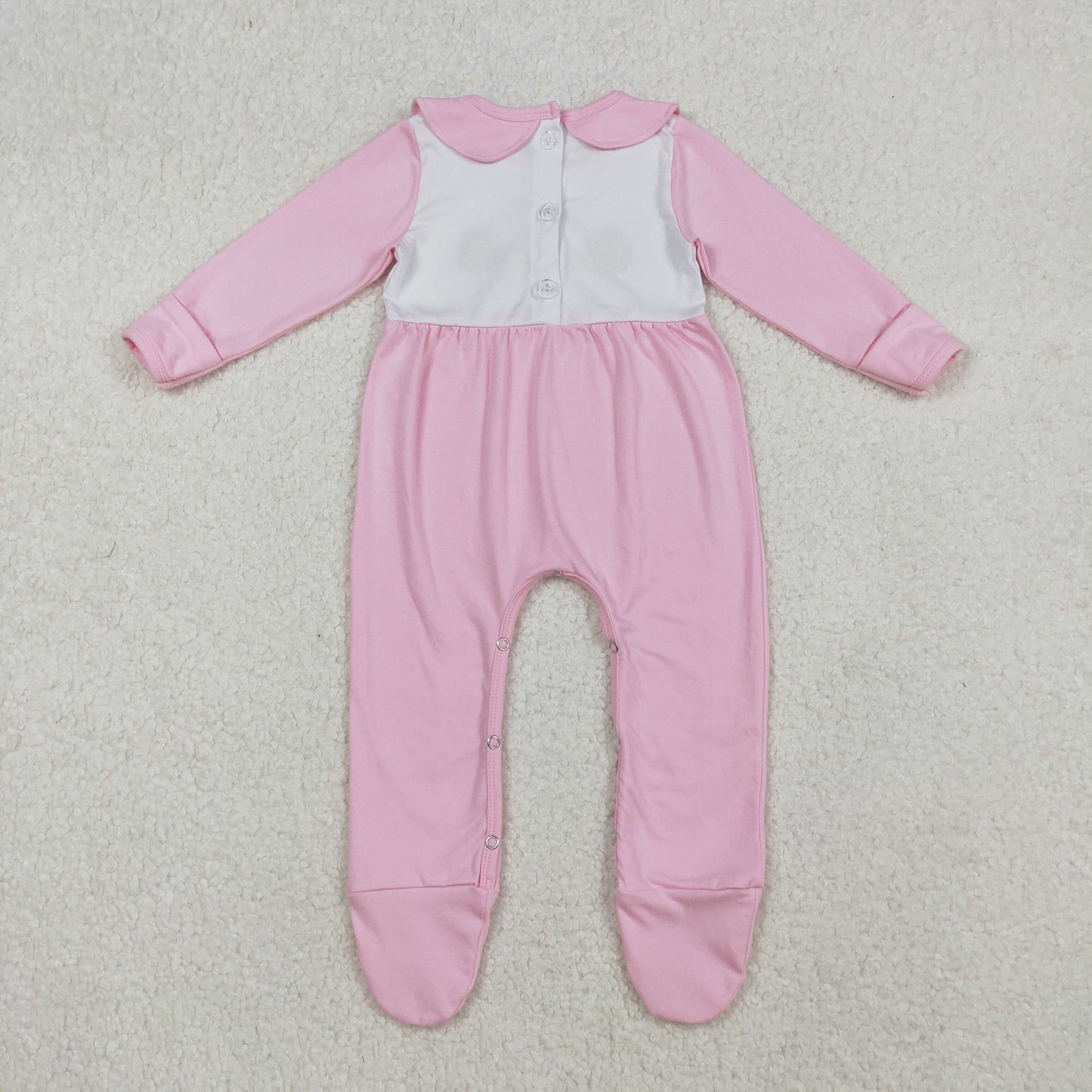 RTS NO MOQ(In Stock) LR2563 Embroidered Pumpkin Turkey Pink Long-Sleeved Bodysuit with Foots