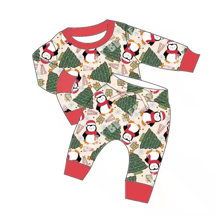 Custom moq 5 each style eta 6-7weeks baby girl clothes Christmas long sleeve pants sets-25.7.26