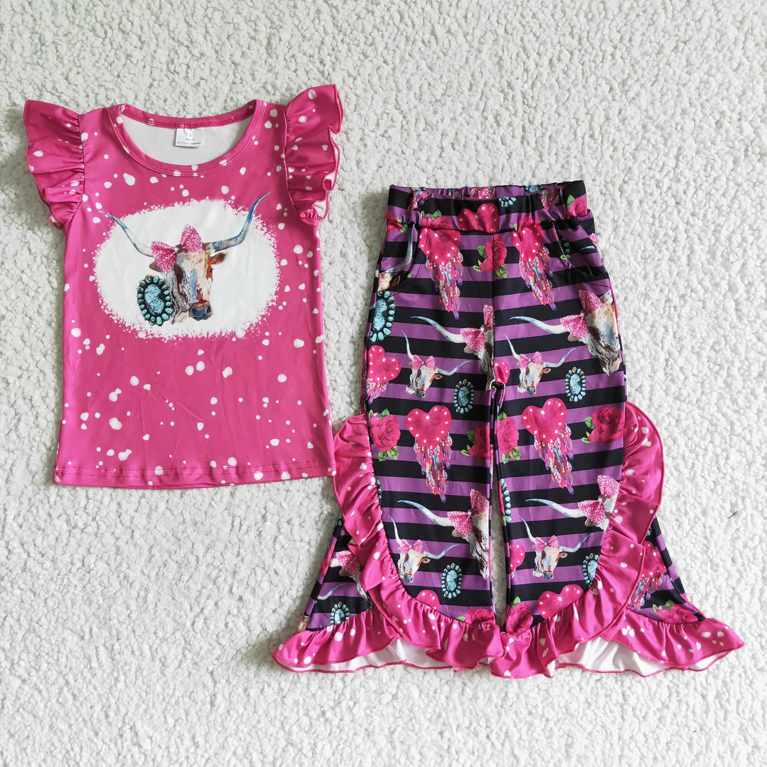RTS NO MOQ Sibling Baby girls clothes western short-sleeved trousers suits