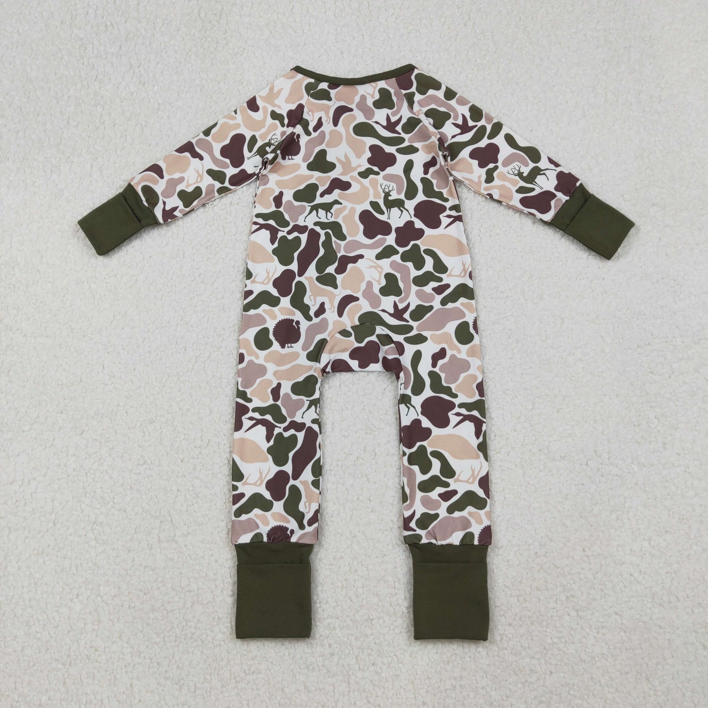 RTS NO MOQ(In Stock) LR2590 Duck and puppy camouflage zippered long-sleeved bodysuit