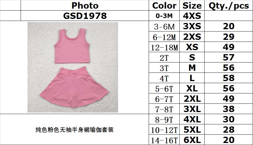 RTS NO MOQ GSD1978 Solid pink sleeveless skirt yoga set